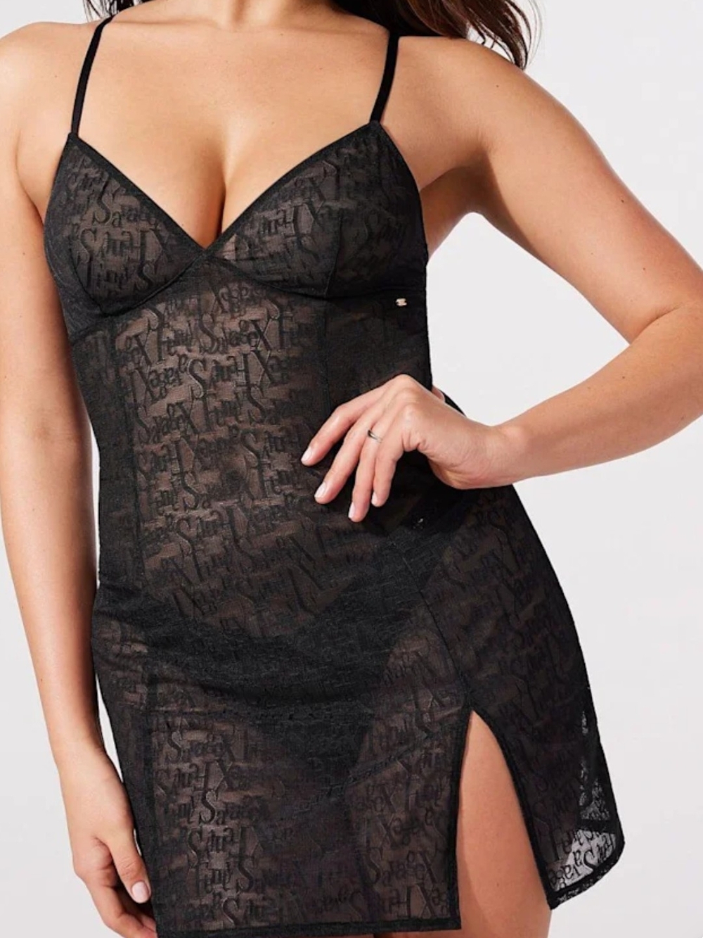 Savage X Fenty Sheer Black Lace Chemise Nightdress - Women Intimates & Sleepwear